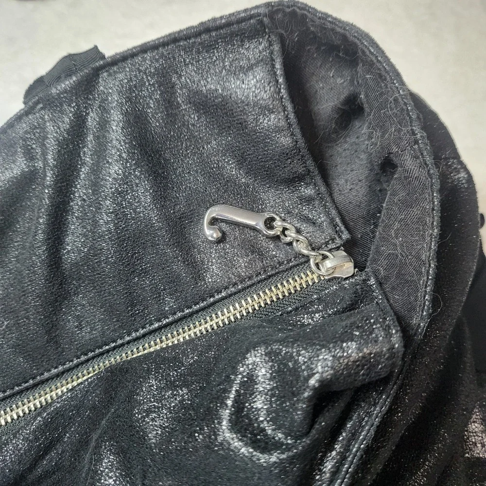 Juicy Couture Black Metallic Tote Bag Hobo Ribbon Side Ties J-Hook Zip Large